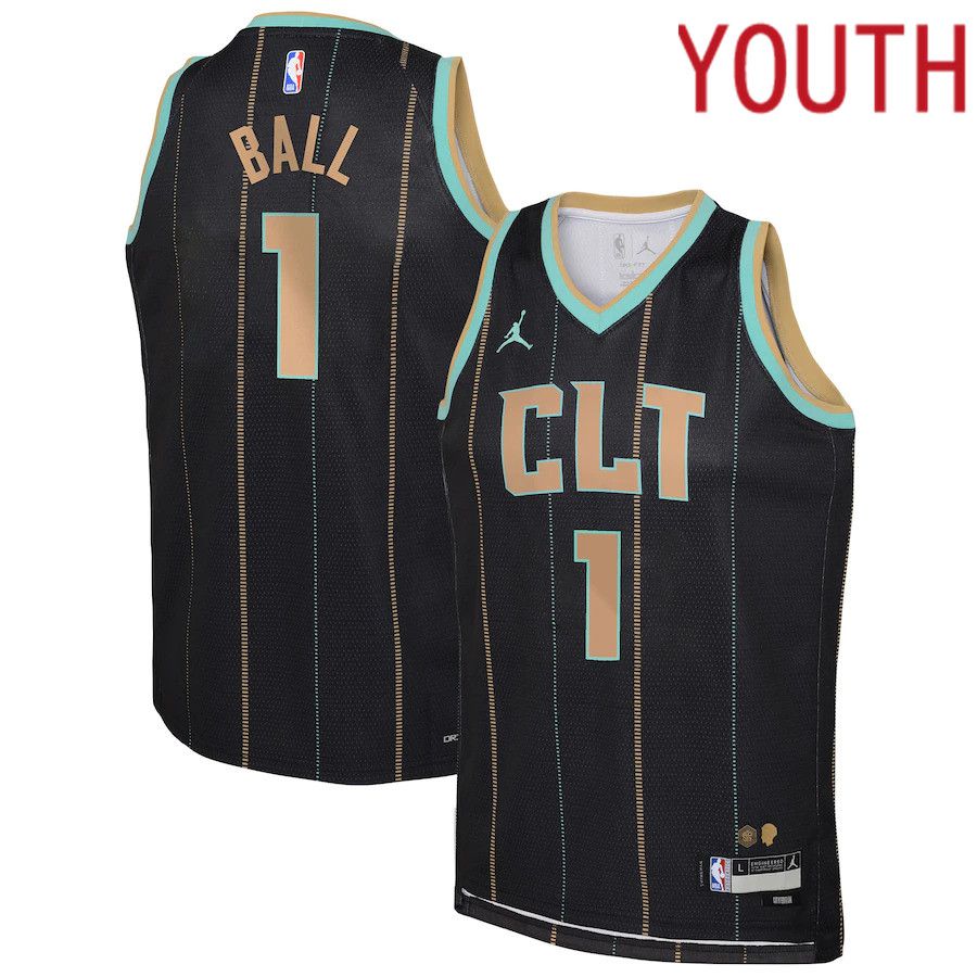 Youth Charlotte Hornets #1 LaMelo Ball Nike Black City Edition 2022-23 Swingman NBA Jersey->youth nba jersey->Youth Jersey
